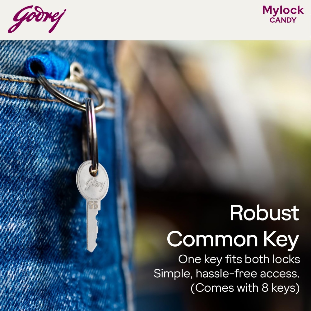 Godrej MyLock Candy Turmeric Yellow Pack of 4 | Common Keys | Self-Locking Padlock | Rust Resistant | ABS Body | Travel Lock | CPU & Bag Lock | Tamper-Proof | 1 Year Warranty
